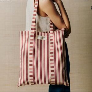 SÉZANE RED CANVAS VERTICAL STRIPES TOTE BAG NEW